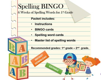 Spelling BINGO: Spelling Words for First Graders