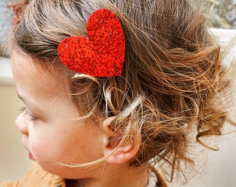 Heart Hair Clip, Red Heart Glitter Clip, Fringe Clips, Toddler Hair Clips, Baby Hair Clips, Large Red Heart Hair Clip, Valentines Hair Clip