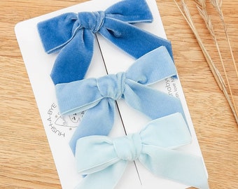 Blue Velvet Hair Bows, Blue Hair Bows, Velvet Bows, Blue Bow, Baby Bows, Toddler Hair Bows, Girls Hair Bows, Flower Girl Bows, Cornflower