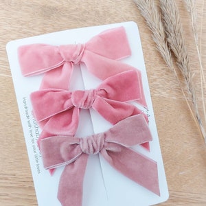 Pink Velvet Hair Bows, Pink Hair Bows, Velvet Bows, Pink Bow, Baby Bows, Toddler Hair Bows, Girls Hair Bows, Valentines Hair Bows