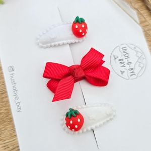 Strawberry Hair Clips, Baby Hair Clips, Red Hair Clips, Baby Snap Clips, Baby Fringe Clips, Red Baby Bow, Tiny Hair Clips, Toddler Clips