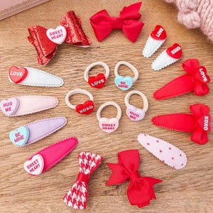 Pinces à cheveux coeur d&#39;amour, pince à cheveux pour la Saint-Valentin, cadeau Saint-Valentin pour les filles, coeur rouge, noeud rouge, pinces à cheveux pour tout-petits, pinces à cheveux de bébé, noeud de bébé