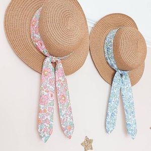 Cappello di paglia per bambine, cappello da sole, cappello da sole per bambini piccoli, cappello da barca, cappello di paglia per bambini, carta da fucile, tessuto Liberty, cappello estivo, cappello per bambine, cappello di paglia per bambini piccoli