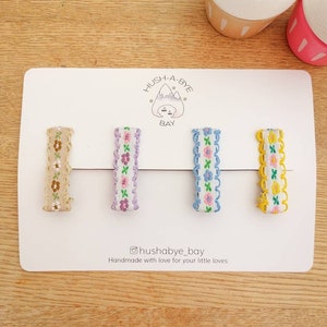 Embroidered hair clips, Baby Hair Clips, Fringe Clips, Toddler Hair Clips, Hair Clip Set, Embroidered Ribbon, Vintage Hair Clips, Barrettes