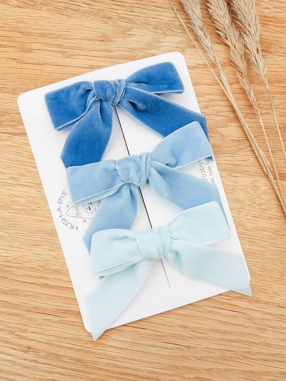 Blue Velvet Hair Bows, Blue Hair Bows, Velvet Bows, Blue Bow, Baby Bows, Toddler Hair Bows, Girls Hair Bows, Flower Girl Bows, Cornflower