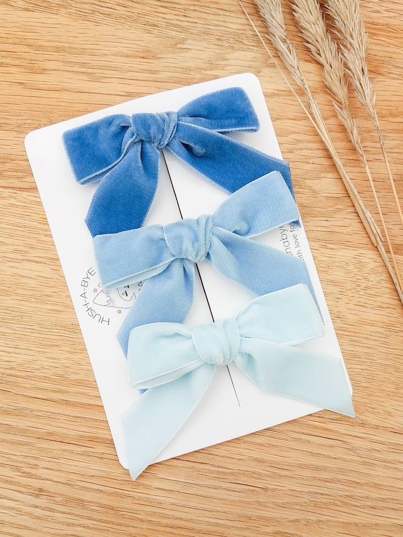 Blue Velvet Hair Bows, Blue Hair Bows, Velvet Bows, Blue Bow, Baby Bows, Toddler Hair Bows, Girls Hair Bows, Flower Girl Bows, Cornflower image 1