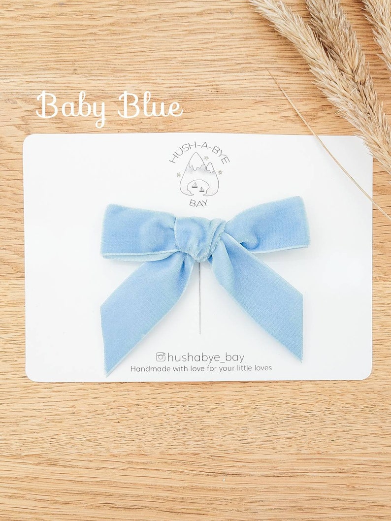 Blue Velvet Hair Bows, Blue Hair Bows, Velvet Bows, Blue Bow, Baby Bows, Toddler Hair Bows, Girls Hair Bows, Flower Girl Bows, Cornflower image 7