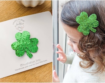 St Patricks Day Haarspange, Shamrock Haarspange, Glitzer Shamrock, Fransen Clips, Kleinkind Haarspangen, Klee Haarspange, Irland Clip, viel Glück