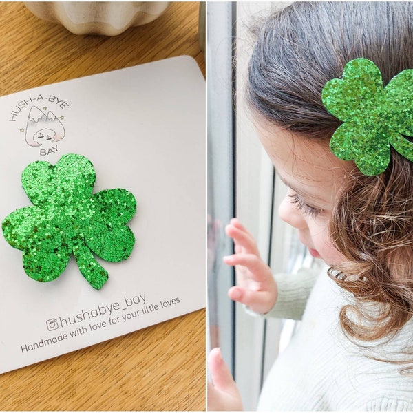 St Patricks Day Hair Clip, Shamrock Hair Clip, Glitter Shamrock, Fringe Clips, Toddler Hair Clips, Clover Hair Clip, Ireland Clip, Good Luck