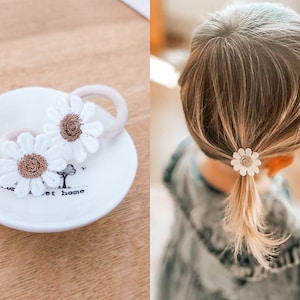 Paire d'élastiques pour cheveux bébé, Bandes pour cheveux pour tout-petits, Élastiques pour cheveux marguerite, Bandes pour cheveux bébé, Bobines doux, Mini élastiques pour cheveux, Petits élastiques, Sans accrocs image 1