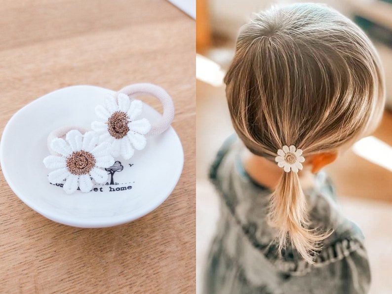 Paire d'élastiques pour cheveux bébé, Bandes pour cheveux pour tout-petits, Élastiques pour cheveux marguerite, Bandes pour cheveux bébé, Bobines doux, Mini élastiques pour cheveux, Petits élastiques, Sans accrocs image 1