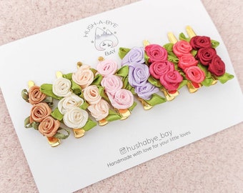 Flower Hair Clips, Satin Rose Hair Clips, Girls Hair Clips, Hair Clip Set, Toddler Hair Clips, Baby Hair Clips, Baby Barrettes, Baby Gift