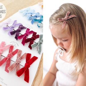 Velvet Bows - clips or headbands, Baby Hair Clips, Newborn Bows, Newborn Headband, Baby Bows, Baby Headband, Fringe Clips, Toddler Barrettes