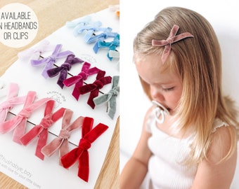 Velvet Bows - clips or headbands, Baby Hair Clips, Newborn Bows, Newborn Headband, Baby Bows, Baby Headband, Fringe Clips, Toddler Barrettes