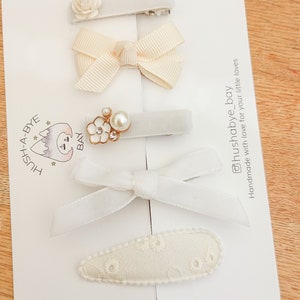 Flower Girl Hair Clips, Christening Hair Clips, Baptism Hair Clips, Flower Girl Hair Accessories, White Bows, Christening Bows image 3