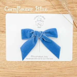 Blue Velvet Hair Bows, Blue Hair Bows, Velvet Bows, Blue Bow, Baby Bows, Toddler Hair Bows, Girls Hair Bows, Flower Girl Bows, Cornflower image 9