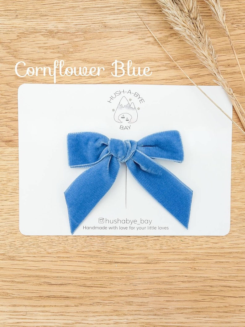 Blue Velvet Hair Bows, Blue Hair Bows, Velvet Bows, Blue Bow, Baby Bows, Toddler Hair Bows, Girls Hair Bows, Flower Girl Bows, Cornflower image 9