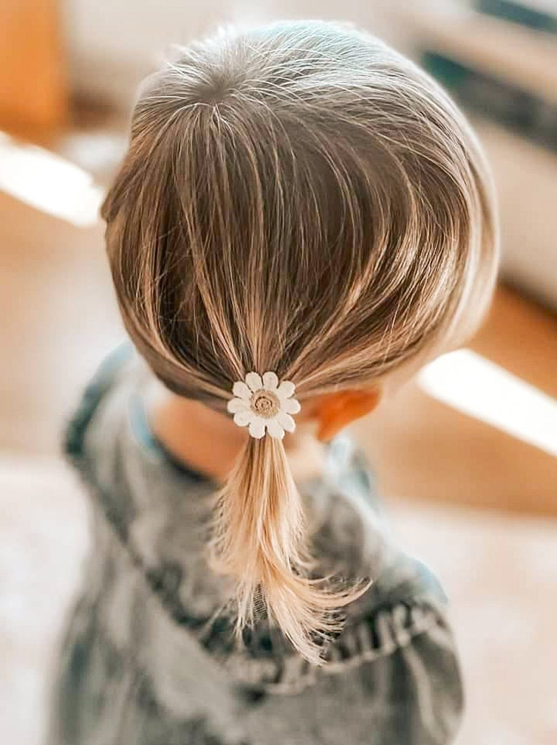 Pair of Baby Hair Ties, Toddler Hair Bands, Daisy Hair Ties, Baby Hair Bands, Soft Hair Bobbles, Mini Hair Bands, Small Elastics, No Snag image 2
