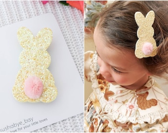 Clip de pelo de Pascua, clip de pelo de conejo, clip de pelo de conejo, clip de pelo para niños pequeños, conejito de Pascua, conejito brillante, regalo de Pascua para niñas, barrette de Pascua