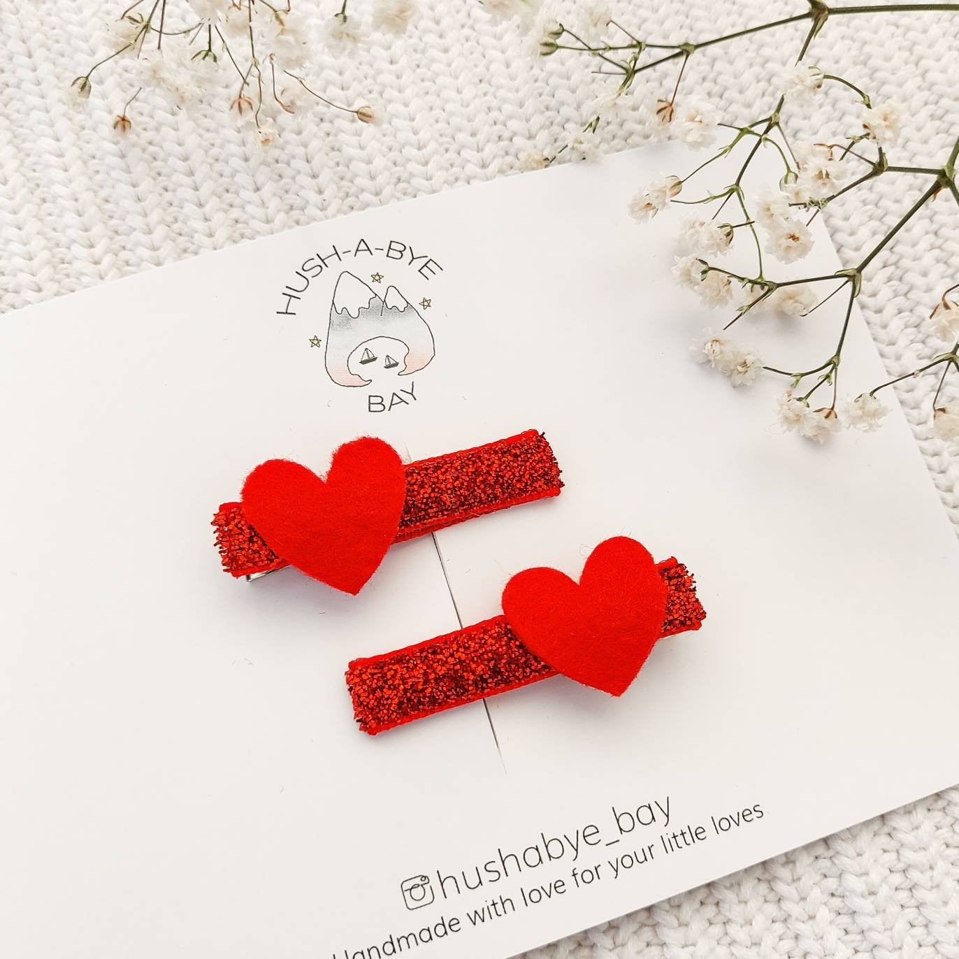 Valentines Hair Clips, Heart Hair Clips, Red Heart Pigtail