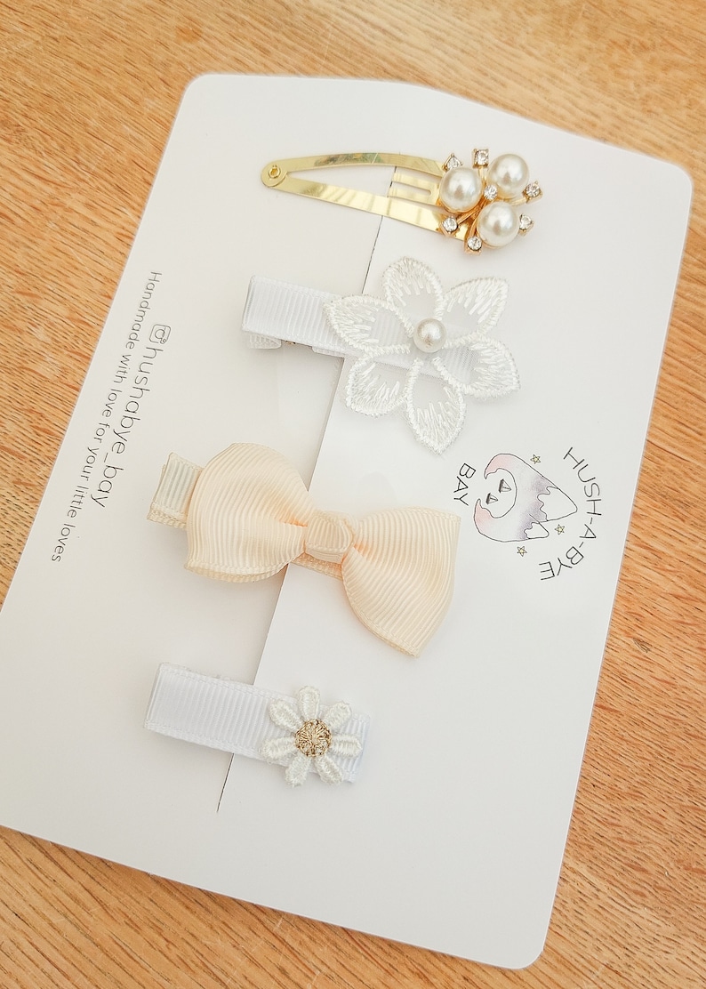 Flower Girl Hair Clips, Christening Hair Clips, Baptism Hair Clips, Flower Girl Hair Accessories, White Bows, Christening Bows image 4