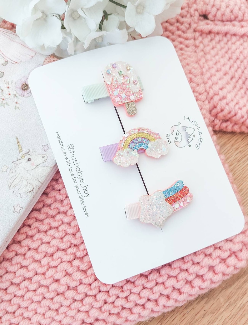 Regenboog haar clip, ijs haar clip, ster haar clip, meisjes haar clips, peuter haar clips, glitter Barrette, baby haar clips, sprankelende clip afbeelding 1