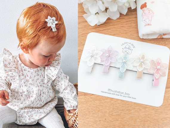 Flower Hair Clips, Tulle Flower Hair Clip, Girls Hair Clips, Toddler Hair Clips, Flower and Pearl Hair Clips, Baby Hair Clips, Baby Barrette