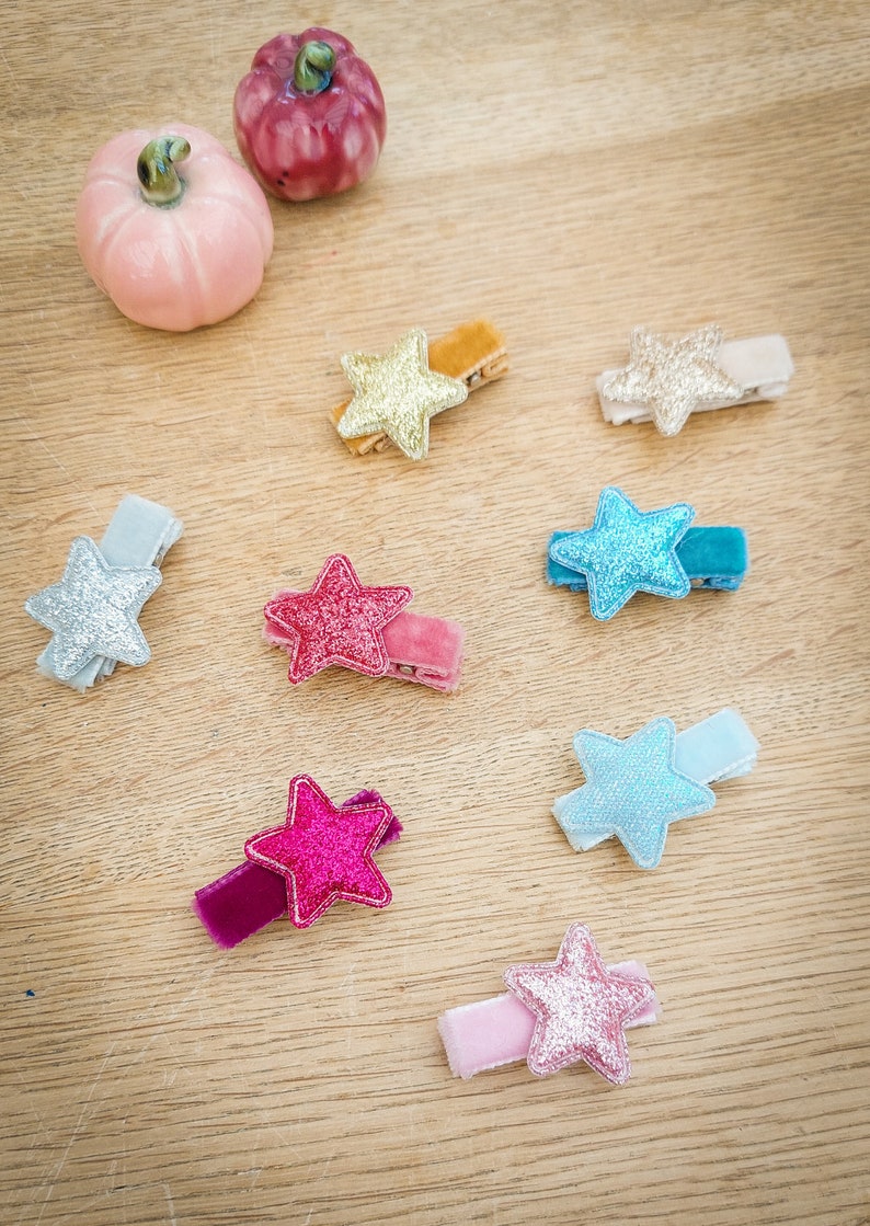 Star Hair Clips, Baby Hair Clips, Christmas Hair Clips, Velvet Hair Clips, Toddler Hair Clips, Star Fringe Clip, Glitter Clips, Fully Lined image 7