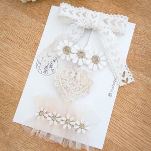 Baby Hair Clips, Lace Hair Clips, Lace Bow, Girls Hair Clips, Daisy Hair Clip, Toddler Hair Clips, Hair Clip Set, Lace Heart Hair Clip