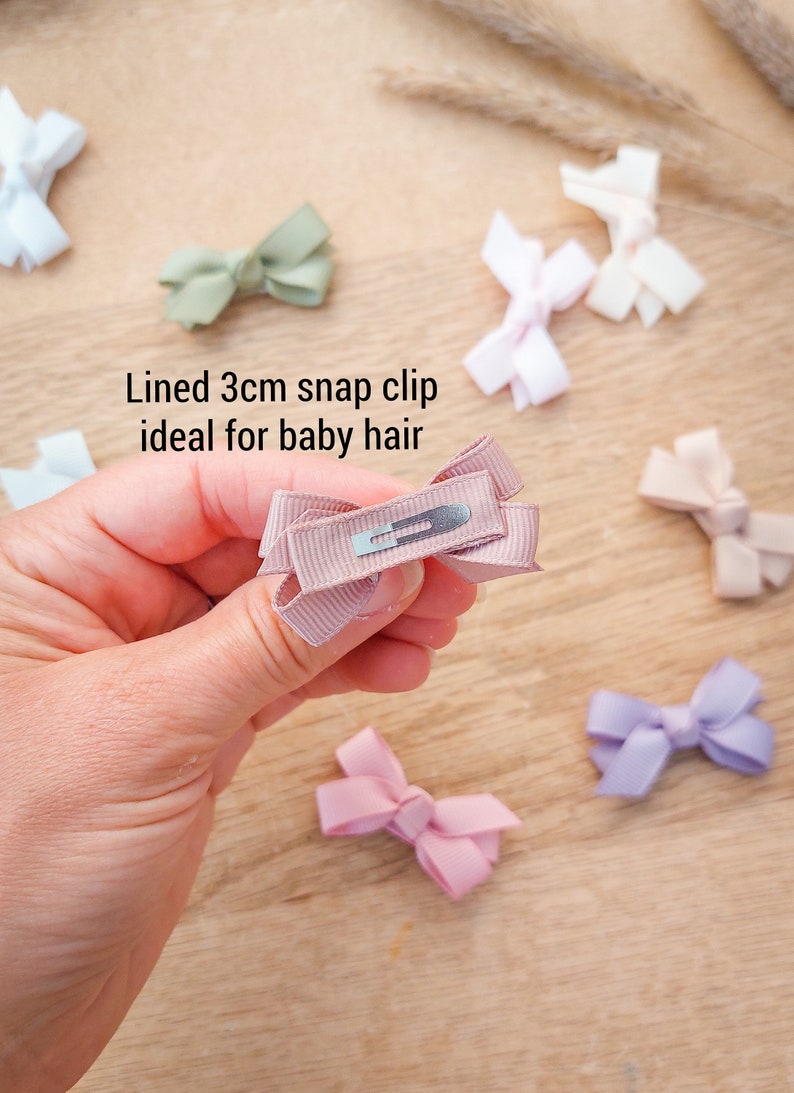 Baby Bows, Baby Hair Clips, Bow Snap Clips, Baby Fringe Clips, First Hair Bows, Toddler Hair Clips, Gentle Hair Clips, Mini Baby Bows image 4