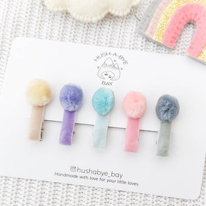 Pompom Hair Clips, Toddler Hair Clips, Baby Hair Clips, Fringe Clips, Pastel Hair Clips, Pink Hair Clips, Velvet Hair Clips, Fluffy Ball