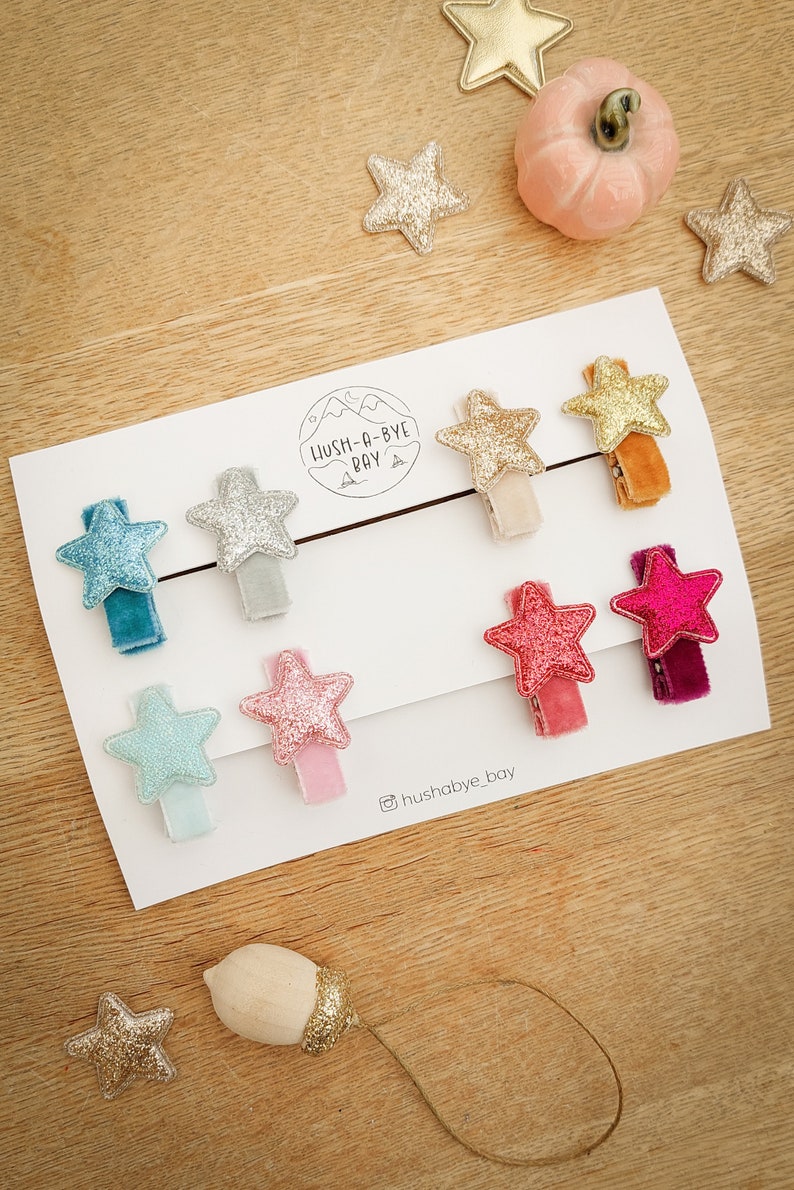 Star Hair Clips, Baby Hair Clips, Christmas Hair Clips, Velvet Hair Clips, Toddler Hair Clips, Star Fringe Clip, Glitter Clips, Fully Lined image 5