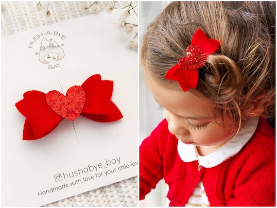 Girls Mini Hair Bow Ribbon - Red