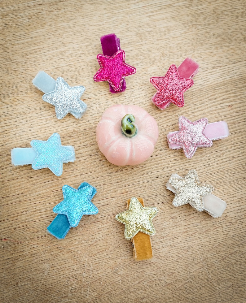 Star Hair Clips, Baby Hair Clips, Christmas Hair Clips, Velvet Hair Clips, Toddler Hair Clips, Star Fringe Clip, Glitter Clips, Fully Lined image 4