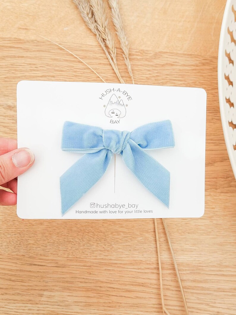 Blue Velvet Hair Bows, Blue Hair Bows, Velvet Bows, Blue Bow, Baby Bows, Toddler Hair Bows, Girls Hair Bows, Flower Girl Bows, Cornflower image 4