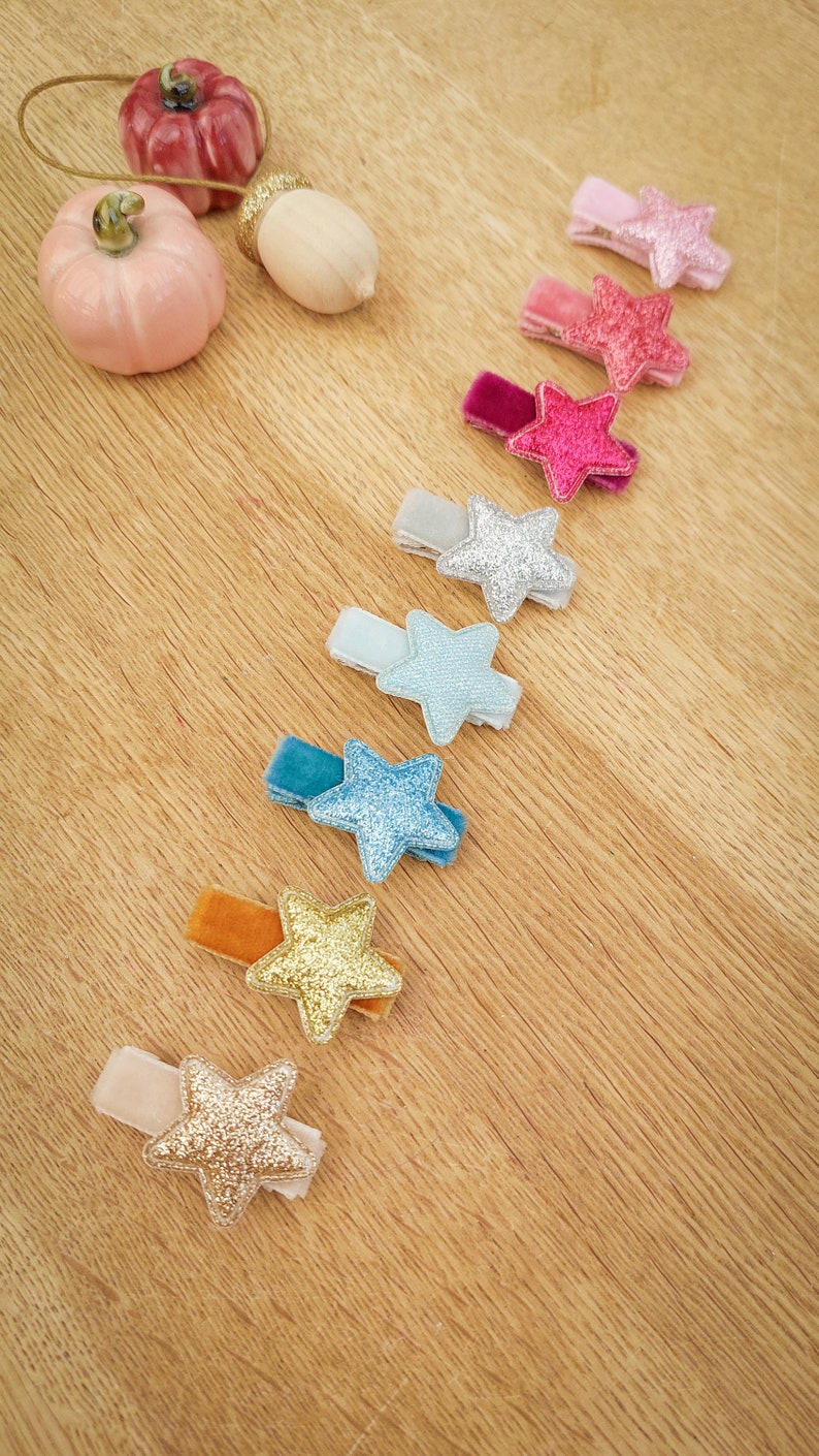 Star Hair Clips, Baby Hair Clips, Christmas Hair Clips, Velvet Hair Clips, Toddler Hair Clips, Star Fringe Clip, Glitter Clips, Fully Lined image 6