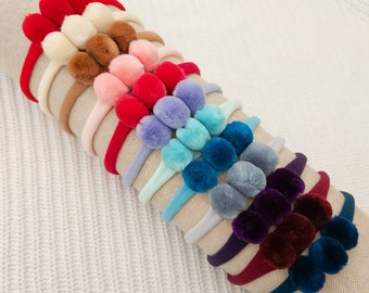 Pompom babyhoofdband, peuterhoofdband, pasgeboren hoofdband, pom pom haarband - kies je kleur, winterbabyhoofdband, zachte nylon hoofdband