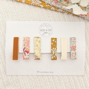 Baby Hair Clip Set, Liberty Fabric Hair Clips, Toddler Hair Clips, Fringe Clips, Mustard Gold Hair Clips, Velvet Clips, Autumn Hair Clips