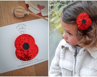 Poppy Hair Clip, Remembrance Sunday, Royal British Legion, Red Glitter Poppy, Baby Hair Clips, Girls Hair Clips - 25% of sale to RBL Charity