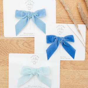 Blue Velvet Hair Bows, Blue Hair Bows, Velvet Bows, Blue Bow, Baby Bows, Toddler Hair Bows, Girls Hair Bows, Flower Girl Bows, Cornflower image 6