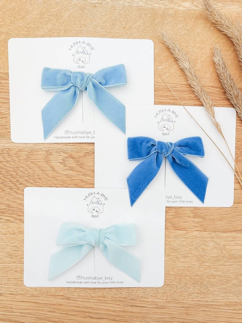 Blue Velvet Hair Bows, Blue Hair Bows, Velvet Bows, Blue Bow, Baby Bows, Toddler Hair Bows, Girls Hair Bows, Flower Girl Bows, Cornflower image 6