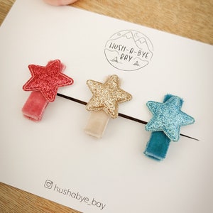 Star Hair Clips, Baby Hair Clips, Christmas Hair Clips, Velvet Hair Clips, Toddler Hair Clips, Star Fringe Clip, Glitter Clips, Fully Lined image 3