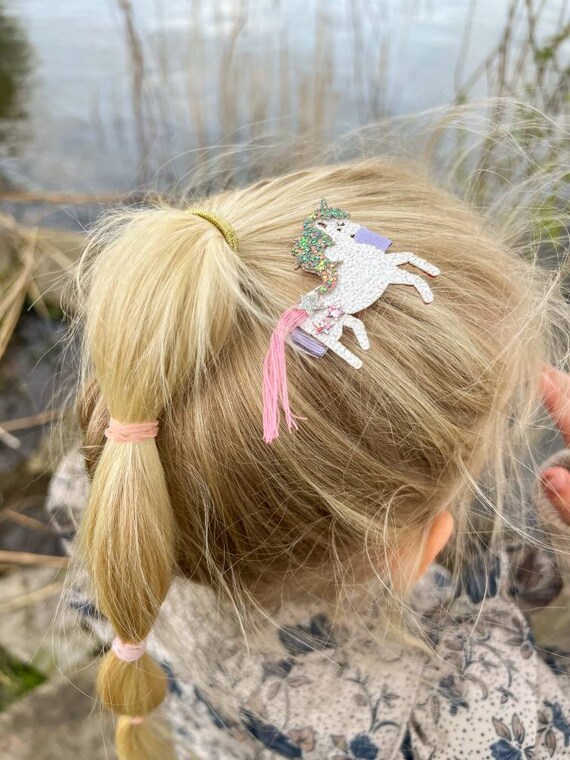 ユニコーンヘアクリップ、グリッターユニコーンヘアクリップ、女の子用