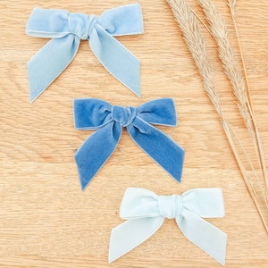 Blue Velvet Hair Bows, Blue Hair Bows, Velvet Bows, Blue Bow, Baby Bows, Toddler Hair Bows, Girls Hair Bows, Flower Girl Bows, Cornflower image 5