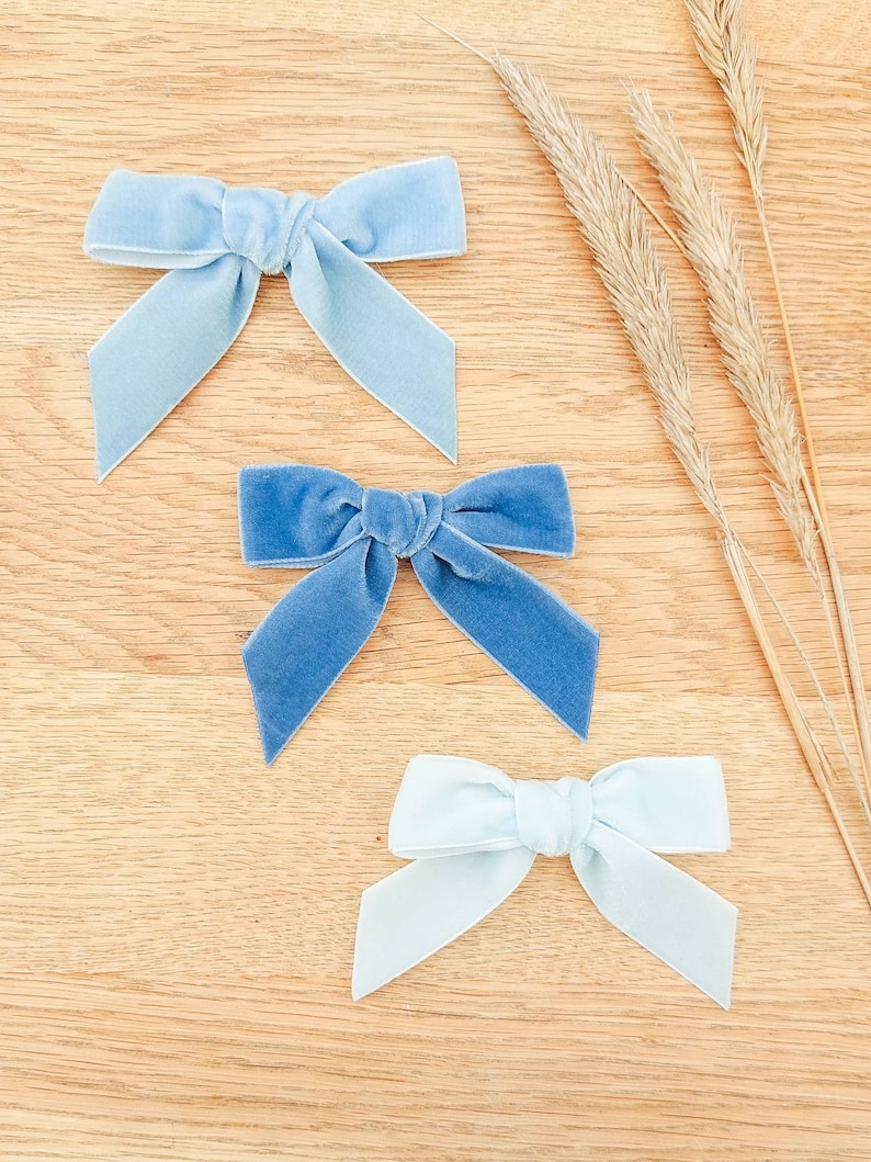 Blue Velvet Hair Bows, Blue Hair Bows, Velvet Bows, Blue Bow, Baby Bows, Toddler Hair Bows, Girls Hair Bows, Flower Girl Bows, Cornflower image 5