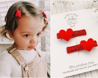 Valentinstag Haarspangen, Herz Haarspangen, rotes Herz Zopfclips, Fransenclips, Kleinkind-Haarspangen, Baby-Haarspangen, Glitzer-Haarspangen