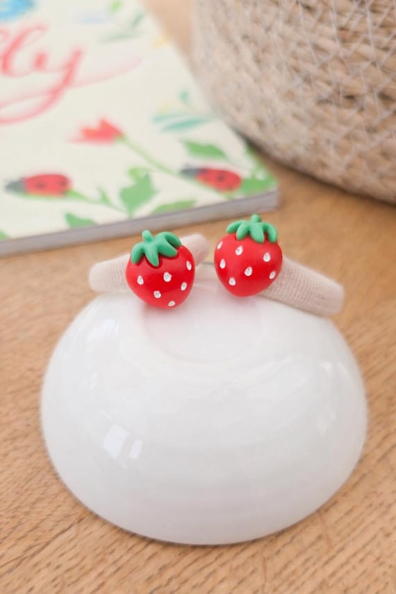 Strawberry Hair Bobbles, Baby Hair Elastics, Strawberry Hair Ties, Soft Hair Bobbles for Babies, Strawberry Hair Acceasories for Girls