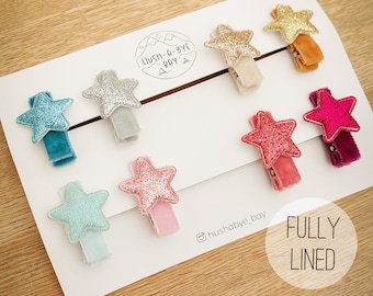 Star Hair Clips, Baby Hair Clips, Christmas Hair Clips, Velvet Hair Clips, Toddler Hair Clips, Star Fringe Clip, Glitter Clips, Fully Lined