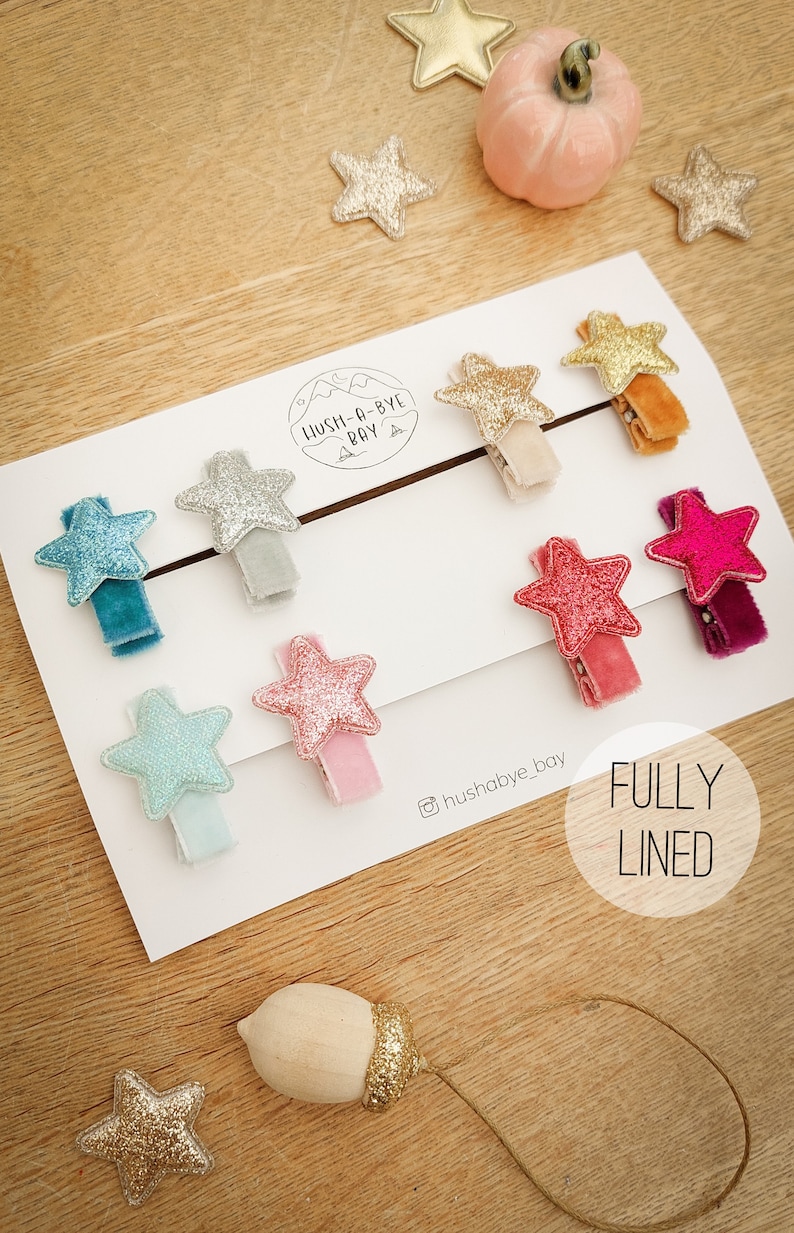 Star Hair Clips, Baby Hair Clips, Christmas Hair Clips, Velvet Hair Clips, Toddler Hair Clips, Star Fringe Clip, Glitter Clips, Fully Lined image 1