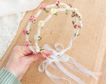 Blumenmädchen Haarband, Blumenmädchen Krone, Blumenmädchen Halo, Taufe Haarband, Taufe Stirnband, Blumenmädchen Haarschmuck, Ivory